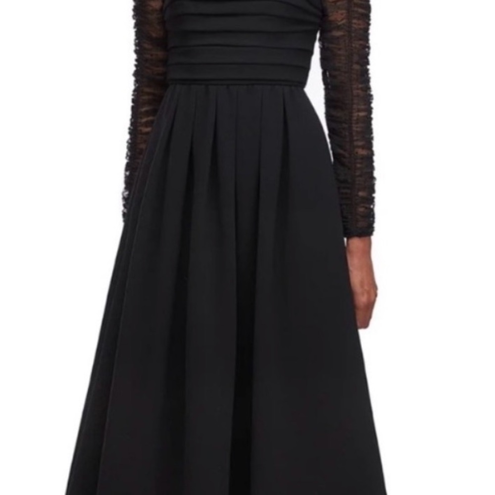 Self-Portrait Black Midi Dress with Lace Sleeves